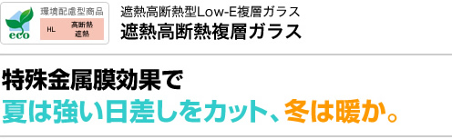 夏の強い日差しを約60%カットし、冷暖房効果を高めます